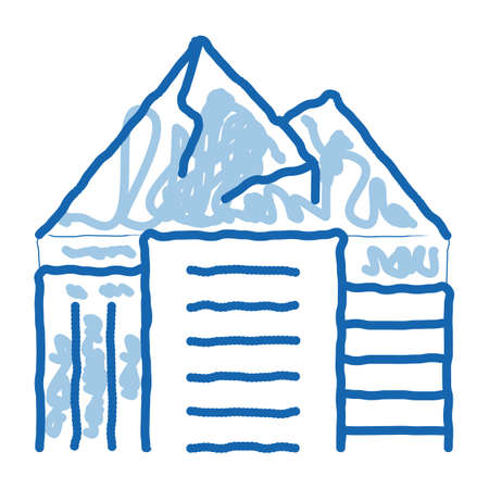 high-rise buildings among mountains sketch icon vector. Hand drawn blue doodle line art high-rise buildings among mountains sign. isolated symbol illustrationのイラスト素材