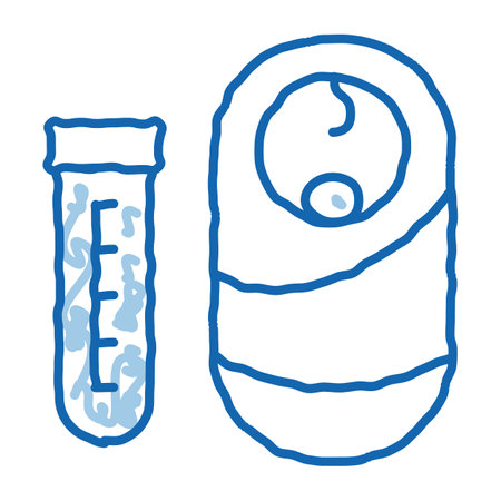 test tube and baby sketch icon vector. Hand drawn blue doodle line art test tube and baby sign. isolated symbol illustrationのイラスト素材