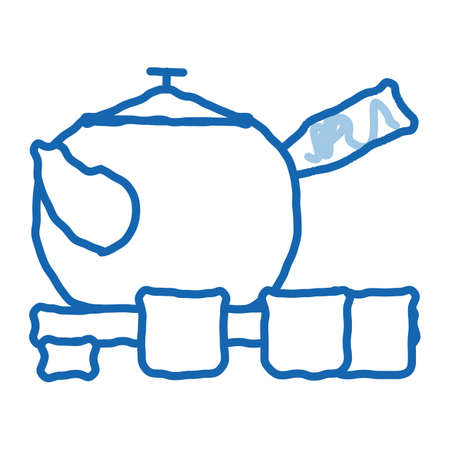 teapot with cups sketch icon vector. Hand drawn blue doodle line art teapot with cups sign. isolated symbol illustrationのイラスト素材