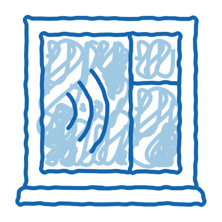 soundproof window sketch icon vector. Hand drawn blue doodle line art soundproof window sign. isolated symbol illustrationのイラスト素材