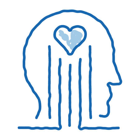 heart and brain work sketch icon vector. Hand drawn blue doodle line art heart and brain work sign. isolated symbol illustrationのイラスト素材