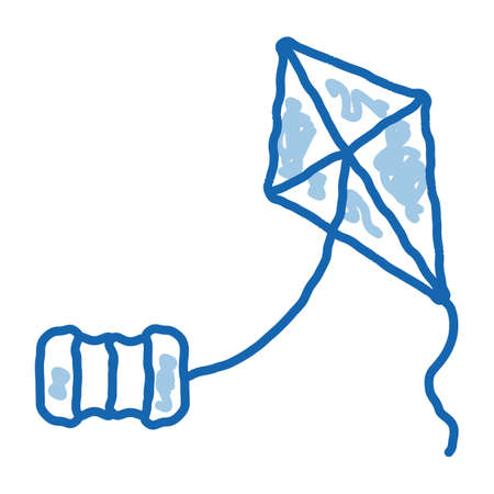 kite with rope keg sketch icon vector. Hand drawn blue doodle line art kite with rope keg sign. isolated symbol illustrationのイラスト素材