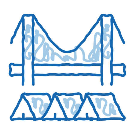 homeless tents under bridge sketch icon vector. Hand drawn blue doodle line art homeless tents under...