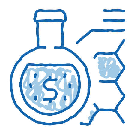 laboratory flask with liquid and banknote sketch icon vector. Hand drawn blue doodle line art laboratory flask with liquid and banknote sign. isolated symbol illustrationのイラスト素材