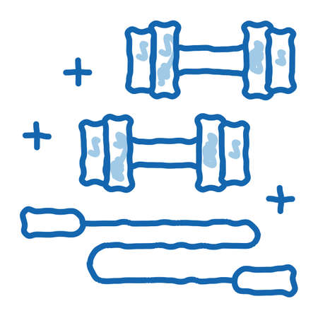 dumbbells and jump rope sketch icon vector. Hand drawn blue doodle line art dumbbells and jump rope sign. isolated symbol illustrationのイラスト素材