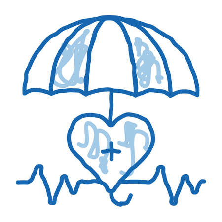heart cardio and umbrella sketch icon vector. Hand drawn blue doodle line art heart cardio and umbrella sign. isolated symbol illustrationのイラスト素材