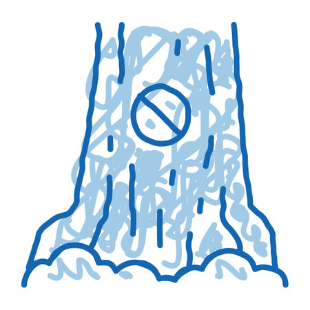 forbidden logging tree sketch icon vector. Hand drawn blue doodle line art forbidden logging tree sign. isolated symbol illustrationのイラスト素材