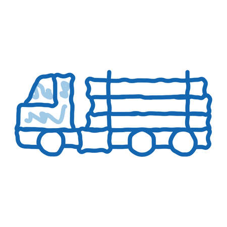 logging delivery truck sketch icon vector. Hand drawn blue doodle line art logging delivery truck sign. isolated symbol illustrationのイラスト素材