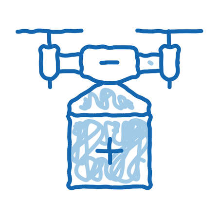 drone delivery sketch icon vector. Hand drawn blue doodle line art drone delivery sign. isolated symbol illustrationのイラスト素材