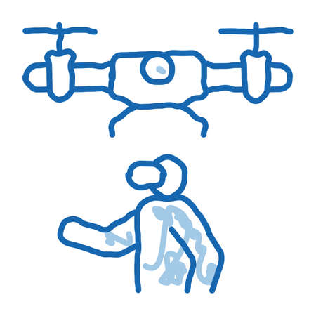 drone vr glasses remote controle sketch icon vector. Hand drawn blue doodle line art drone vr glasses remote controle sign. isolated symbol illustrationのイラスト素材