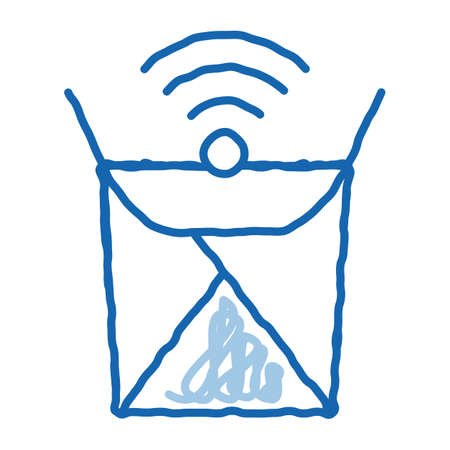 food box wifi mark sketch icon vector. Hand drawn blue doodle line art food box wifi mark sign. isolated symbol illustrationのイラスト素材