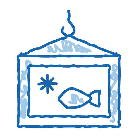 frozen fish box sketch icon vector. Hand drawn blue doodle line art frozen fish box sign. isolated symbol illustrationのイラスト素材