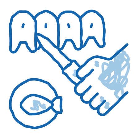fish cutting sketch icon vector. Hand drawn blue doodle line art fish cutting sign. isolated symbol illustrationのイラスト素材