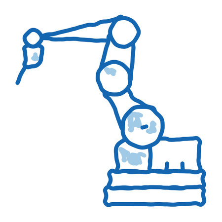 manufacturing robotic arm sketch icon vector. Hand drawn blue doodle line art manufacturing robotic arm sign. isolated symbol illustrationのイラスト素材