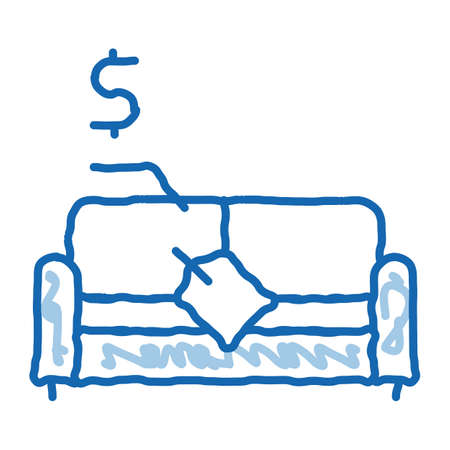 sofa selling sketch icon vector. Hand drawn blue doodle line art sofa selling sign. isolated symbol illustrationのイラスト素材