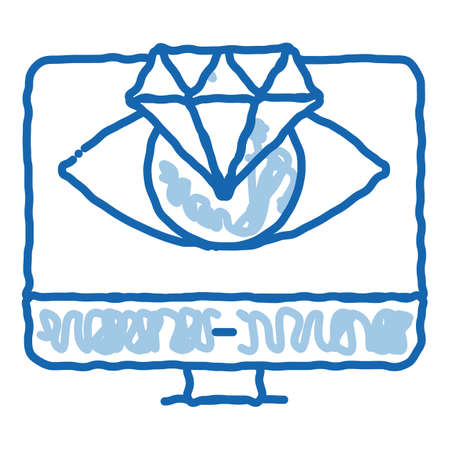 diamond vision computer screen sketch icon vector. Hand drawn blue doodle line art diamond vision computer screen sign. isolated symbol illustrationのイラスト素材