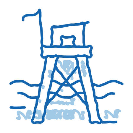 rescue beach tower sketch icon vector. Hand drawn blue doodle line art rescue beach tower sign. isolated symbol illustrationのイラスト素材