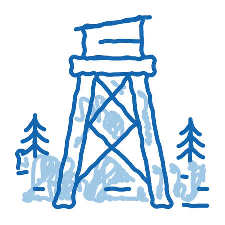 rescue forest tower sketch icon vector. Hand drawn blue doodle line art rescue forest tower sign. isolated symbol illustrationのイラスト素材