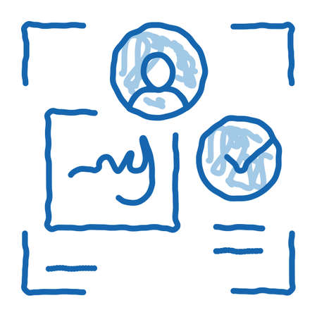 electronic signature identity sketch icon vector. Hand drawn blue doodle line art electronic signature identity sign. isolated symbol illustrationのイラスト素材