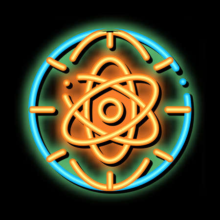 Atom Planet Earth Problem neon light sign vector. Glowing bright icon transparent symbol illustrationのイラスト素材