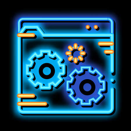 Fixing File Coding System neon light sign vector. Glowing bright icon transparent symbol illustrationのイラスト素材