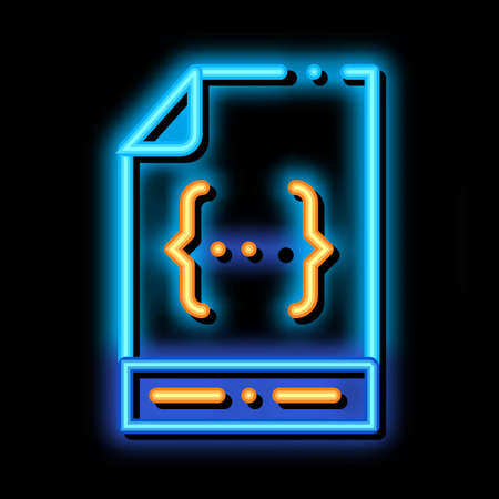 Coding File Document System neon light sign vector. Glowing bright icon transparent symbol illustrationのイラスト素材