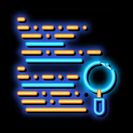 Magnifier Search Code Mistake neon light sign vector. Glowing bright icon transparent symbol illustrationのイラスト素材