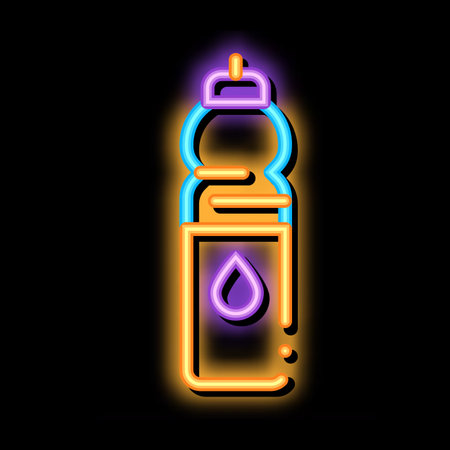 Water Bottle Sport Equipment neon light sign vector. Glowing bright icon transparent symbol illustrationのイラスト素材