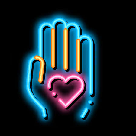 Volunteers Support Hand Love neon light sign vector. Glowing bright icon transparent symbol illustrationのイラスト素材