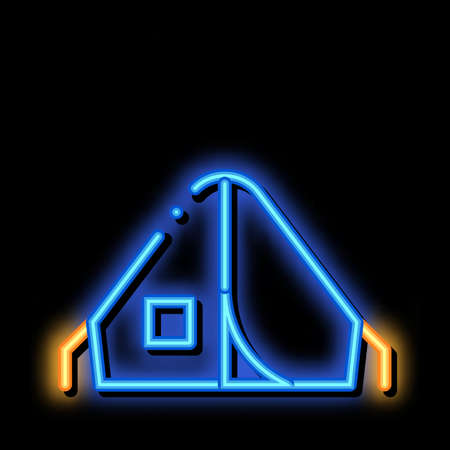 Camping Tent Alpinism Sport Equipment neon light sign vector. Glowing bright icon transparent symbol illustrationのイラスト素材