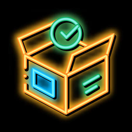 Opened Carton Box Approved Element neon light sign vector. Glowing bright icon transparent symbol illustrationのイラスト素材