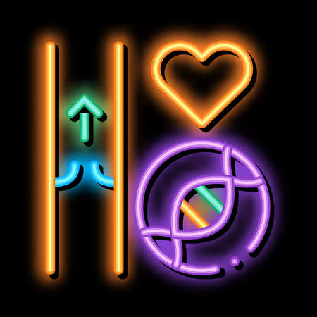 Heart Vaisseau Sanguin Biomaterial neon light sign vector. Glowing bright icon transparent symbol illustrationのイラスト素材