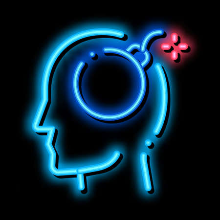 Bomb Dynamite Man Silhouette Headache neon light sign vector. Glowing bright icon transparent symbol illustrationのイラスト素材