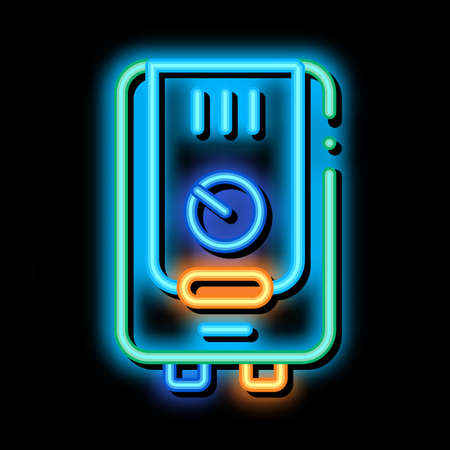 Gaz Boiler Heating System Equipment neon light sign vector. Glowing bright icon transparent symbol illustrationのイラスト素材