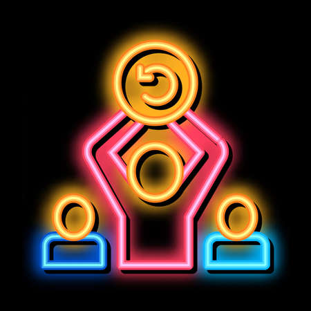 Man Silhouette Holding Over Head Agile Sign neon light sign vector. Glowing bright icon transparent symbol illustrationのイラスト素材
