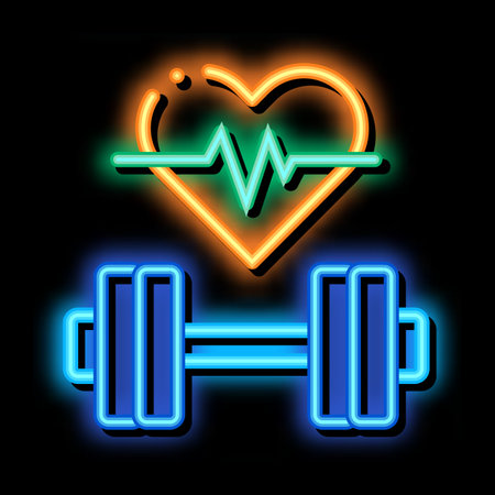 Cardio Training Biohacking neon light sign vector. Glowing bright icon sign. transparent symbol illustrationのイラスト素材
