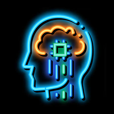 Head Nerve Impulses Biohacking neon light sign vector. Glowing bright icon sign. transparent symbol illustrationのイラスト素材