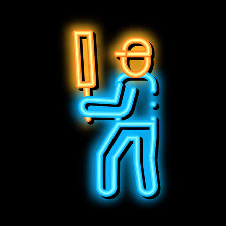 Cricket Player Batsman neon light sign vector. Glowing bright icon Cricket Player Batsman sign. transparent symbol illustrationのイラスト素材
