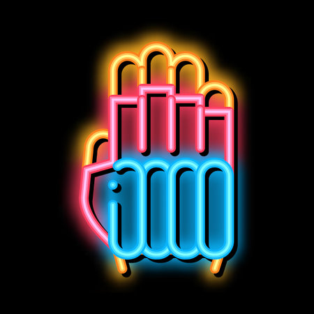 Protective Glove neon light sign vector. Glowing bright icon Protective Glove sign. transparent symbol illustrationのイラスト素材