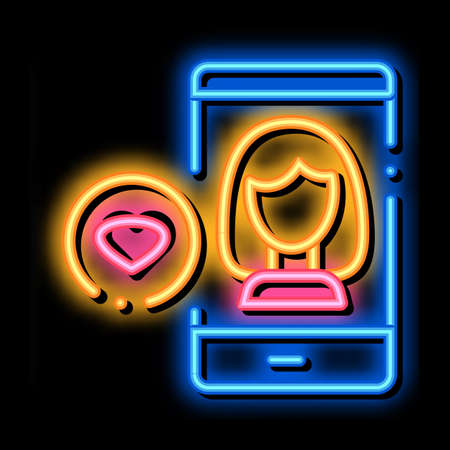 Like Female Avatar neon light sign vector. Glowing bright icon Like Female Avatar sign. transparent symbol illustrationのイラスト素材