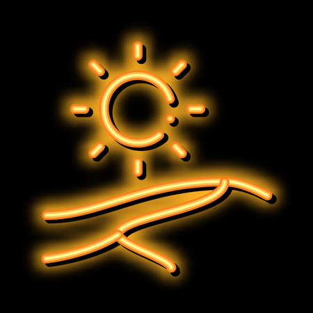 Desert neon light sign vector. Glowing bright icon Desert sign. transparent symbol illustrationのイラスト素材