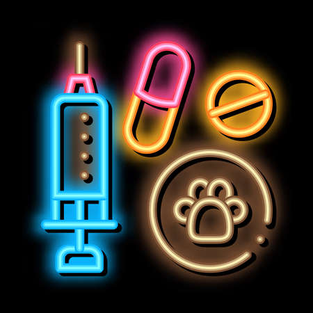Pet Medicaments neon light sign vector. Glowing bright icon Pet Medicaments sign. transparent symbol illustrationのイラスト素材