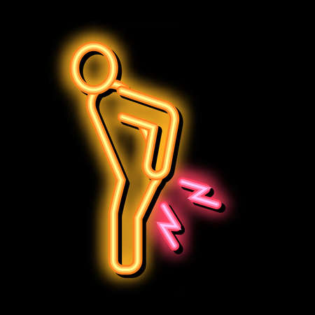 Backache neon light sign vector. Glowing bright icon Backache sign. transparent symbol illustrationのイラスト素材