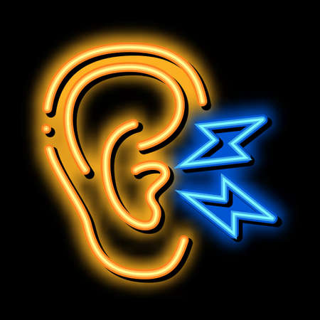 Earache neon light sign vector. Glowing bright icon Earache sign. transparent symbol illustrationのイラスト素材