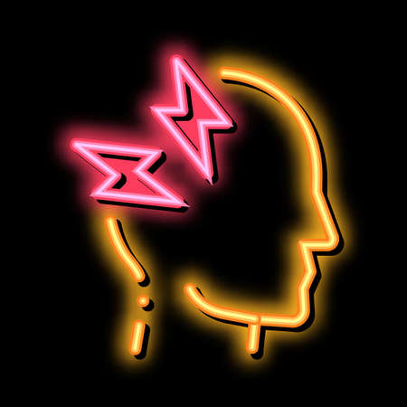 Headache neon light sign vector. Glowing bright icon Headache sign. transparent symbol illustrationのイラスト素材