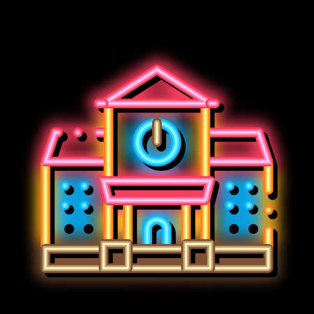 Academy Study Building neon light sign vector. Glowing bright icon Academy Study Building sign. transparent symbol illustrationのイラスト素材