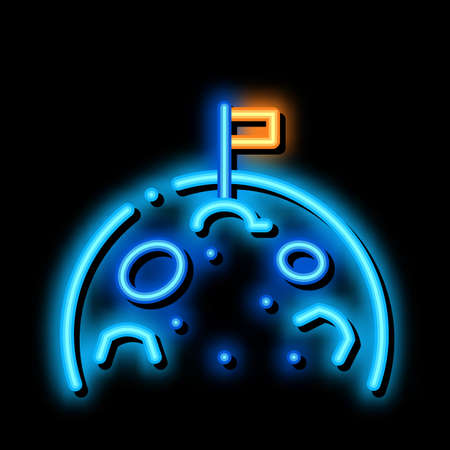 Flag Standing On Moon neon light sign vector. Glowing bright icon Flag Standing On Moon sign. transparent symbol illustrationのイラスト素材