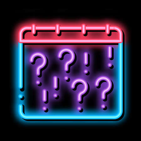 Calendar With Question neon light sign vector. Glowing bright icon Calendar With Question sign. transparent symbol illustrationのイラスト素材