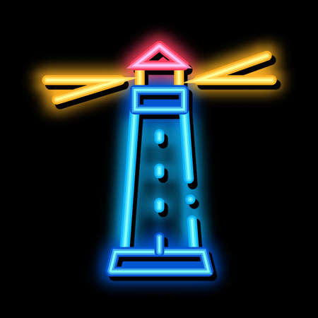 Lighthouse Beacon neon light sign vector. Glowing bright icon Lighthouse Beacon sign. transparent symbol illustrationのイラスト素材