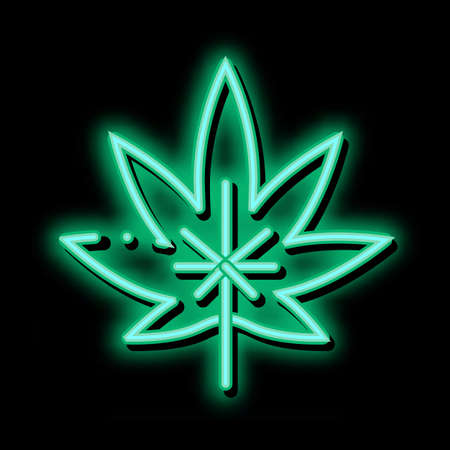 Hemp Plant Leaf neon light sign vector. Glowing bright icon Hemp Plant Leaf sign. transparent symbol illustrationのイラスト素材